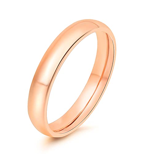 KAZITSAN 2mm 4mm 6mm Stainless Steel Rings for Women Men High Polish Plain Dome Silver/Gold/Rose Gold Wedding Band Comfort Fit - color: 4mm-RoseGold