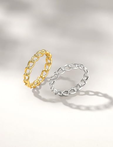 Mameloly 3.8mm 14K Gold Plated Wedding Bands for Women Stackable Open Chain Link Promise Engagement Rings Size 4-12 - color: Brass-Silver