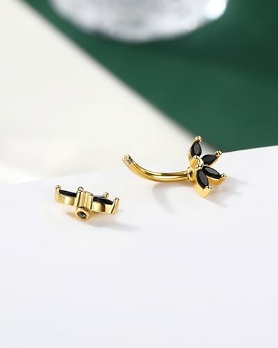 Lotus Rook Piercing Jewelry, 16G Eyebrow Rook Earrings, Stainless Steel Eyebrow Piercing Jewelry,Lobe Earrings 6/8MM - color: BKCZ-8MM