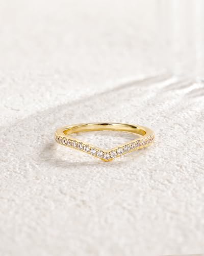 TIGRADE Cubic Zirconia Eternity Band V Shape CZ Stacking Engagement Ring for Women Size 3-12.5 - color: Gold