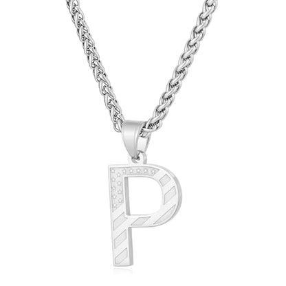 Initial Necklace for Men Stainless Steel Pendent Chain Personalized A-Z Letter Necklaces Black/Gold/Silver Christmas Jewelry Gifts - color: Silver, style: Initial-P