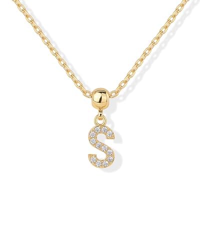PAVOI 14K Gold Plated Dainty Initial Letter Necklace with Charms for Women | Adjustable Chain Gold Charm Initial Necklaces, Small Alphabet Letters Removable Pendants Cute Jewelry Gifts - style: - S