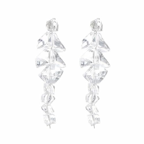 Ice Cube Acrylic Earrings Funny Irregular Clear Crystal 3D Long Transparent Square Geometric Lightweight Dangle Drop Earrings for Women Minimalist Hot Summer Holiday Christmas Unique Trendy Jewelry Gifts - style: Long ice cube earring