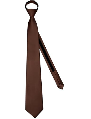 Branduce 3.15"（8cm） Mens Solid Satin Tie Pre-tied Adjustable Zipper Necktie for Business and Wedding - color: Brown