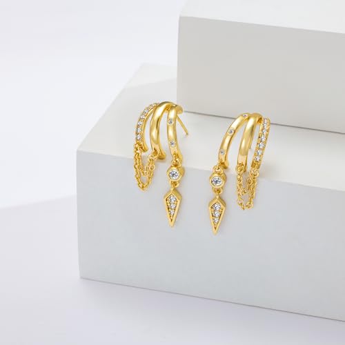 Freekiss Pearl Earrings for Women Trendy: Flat Back Stud Earrings 14K Gold Plated/925 Sterling Silver Freshwater Pearl Dangle Earrings Cute Bow Earrings Wedding Jewelry Birthday Gifts for Women Girls - style: Chain & Zircon-GD