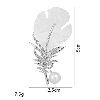 Rhinestone Feather Leaf Brooch Pin for Men Women Gold Silver Plated Elegant Delicate Leaves Hat Bag Suit Tie Crystal Pearl Lapel Brooches for Mother's Day Birthday Wedding Fashion Jewelry Gifts - color: Silver