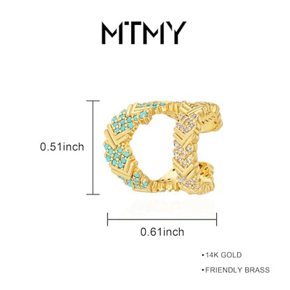 Gold Ear Cuff Earring for Women 14K Gold Plated Cubic Zirconia Non-Pierced Clip on Cartilage Chunky Ear Cuffs Hypoallergenic Jewelry - style: tur v