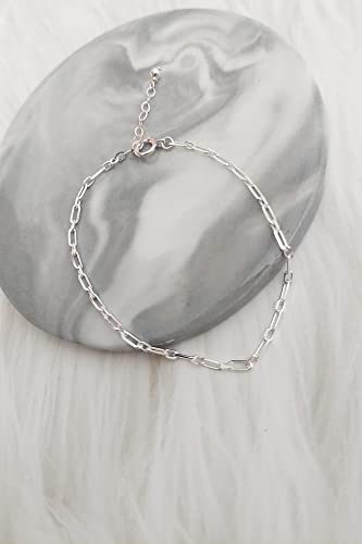 Stacking Bracelet Silver, Minimalist Simple Gourmet Satellite Rectangles Lace Heart Chain Bracelets, 925 Sterling Arm Jewelry for Women, Length 6.5-7.5 Inches - style: Rectangle Link Chain