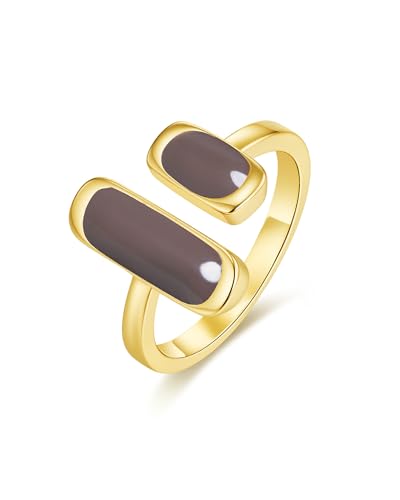 SNGIA 18K Gold Plated Maroon Burgundy Red Enamel Square Rectagnular Adjustable Statement Open Ring for Women by SNGIA, Dainty Irregular Geometric Summer Beach Unique Stackable Wedding Date Birthday Gift, Bohemian Irregular Trendy Navy Jewelry, Textured Pa