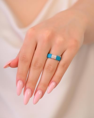 Rinfit Silicone Ring with Metal Plate & CZ for Women | AAAAA Grade Cubic Zirconia Stones, Flexible Rubber Wedding Band, Comfortable Fit, Engagement Ring for Her, Patented Design - color: Pack D: Ocean and Rose Gold