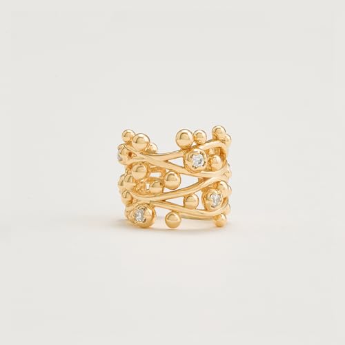 Sparkle Ear Cuff for Women, Non Piercing Single | 14K Gold Plated Brass, Clear Cubic Zirconia Accents, Fixed 3.8-3.9 mm Opening, Single Non-Piercing Cuff For Ear Stacks - style: Bubble Twist