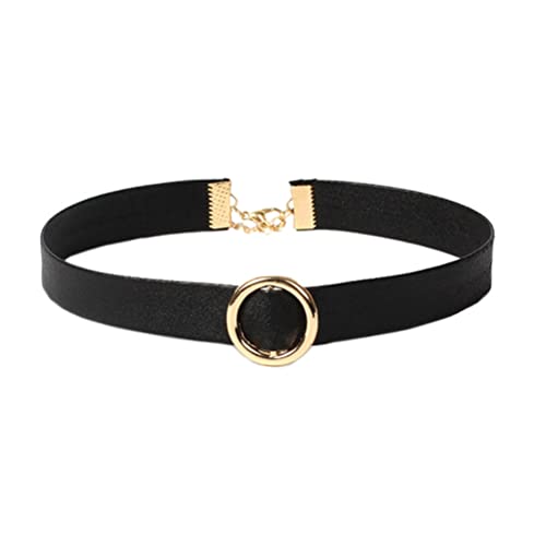 PAURO Women's Black Velvet Ribbon Choker Necklace for with Gold/Silver O | Stainless Steel,Classic Charm Jewelry - color: Circle 01-Gold