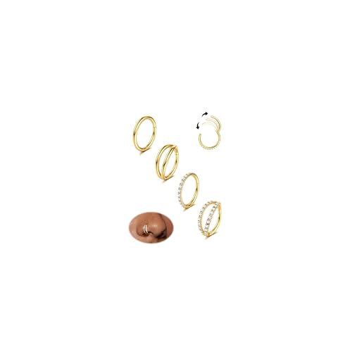 Dochais 4PCS 18G Nose Rings Hoops, Surgical Steel Earrings Tragus Septum Piercing CZ Clicker Ring, Hinged Segment Conch Lip Cartilage Double Hoops 8mm 10mm for Women Men - color: Gold, size: 16G(1.2mm),8mm