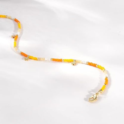 KissYan Beaded Ankle Bracelet for Women, Bead Anklet with Dangling Charm, Beach Waterproof Foot Jewelry Gifts for Her - color: Yellow