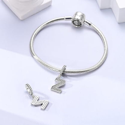 Hapour Letter 925 Sterling Silver Charm with Cubic Zirconia Alphabet A-Z Initial Dangle Charms Beads Pendent DIY Jewelry for Bracelets Necklace - color: Z