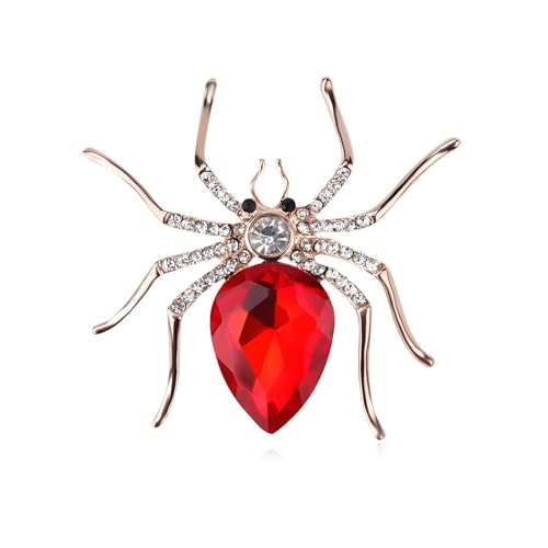 Halloween Spider Crystal Pins for Women Men Vintage Gold Plated Sapphire Blue Red Rhinestone Spider Lapel Pin Gothic Punk Style Reptile Animal Brooch Halloween Party Jewelry Gifts - color: red