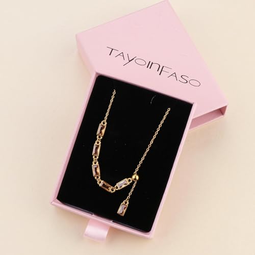 Emerald Cut Y Shaped Necklace for Women 18K Gold Plated Double Layered Y Lariat Necklace Jewelry Gift - color: Style9-Champagne