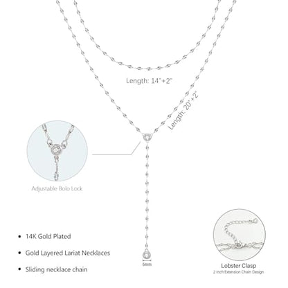 Luxval Lariat Gold Necklace for Women, Dainty Long Necklace 14k Gold Plated/Silver Y-Shaped Pendant Necklaces Trendy Beaded Chain Drop Necklaces Jewelry for Women Gifts - color: Silver-wave cz