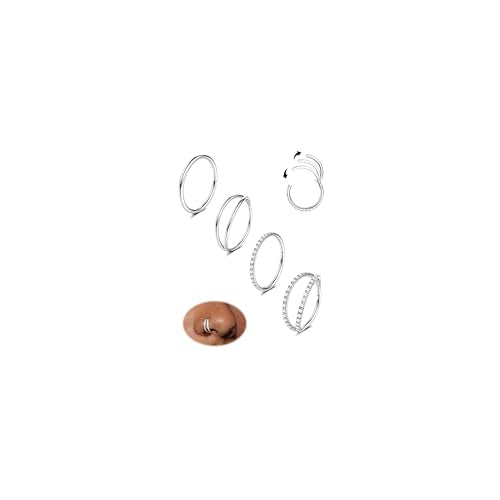 Dochais 4PCS 18G Nose Rings Hoops, Surgical Steel Earrings Tragus Septum Piercing CZ Clicker Ring, Hinged Segment Conch Lip Cartilage Double Hoops 8mm 10mm for Women Men - color: Silver, size: 18G(1.0mm),10mm