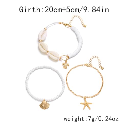 Beaded Starfish Mermaid Anklets Bracelet for Women Waterproof Starfish Shell Pearl Anklet Stackable Stretch Beaded Anklets Hawaiian Beach Jewelry Mermaid Costume Outfits Accessories - style: Shell Starfish Turtle
