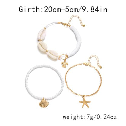 Beaded Starfish Mermaid Anklets Bracelet for Women Waterproof Starfish Shell Pearl Anklet Stackable Stretch Beaded Anklets Hawaiian Beach Jewelry Mermaid Costume Outfits Accessories - style: Shell Starfish Turtle