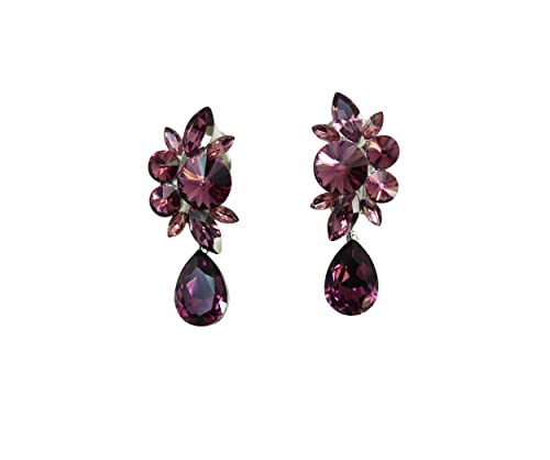 Faship Statement Dangling Floral Clip On Earrings For Women - color: Purple