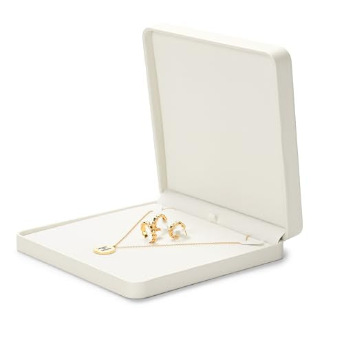 Oirlv Luxury Leather Jewelry Set Box Big Necklace Storage Case Jewelry Gift Box for Bracelet Necklace Earring Ring(Creamy-white) - color: Creamy-white, size: Big Necklace Box