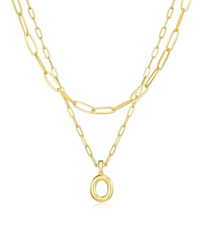 adoyi Dainty Heart Initial Necklaces 14K Gold Plated Layered Letter A-Z Pendant Necklace Stack Trendy Jewelry Birthday Valentines Gifts for Women Jewelry - color: Gold-Letter, style: O