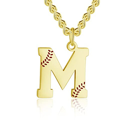 AIAINAGI Baseball Initial A-Z Letter Necklace - Men's Baseball Charm Pendant in Stainless Steel Silver Chain, 22inch Personalized Gift - style: M Letter