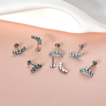 Lantine Threadless Flat Back Stud Earrings Implant Grade F136 titanium Climber Cartilage Earring Lip Labret Medusa Tragus Inner Conch Helix Piercing Jewelry - color: Blue Cz, size: 18g 10mm