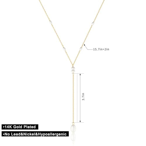 Lariat Gold Necklace for Women, Dainty Long Necklace 14k Gold Plated/Silver Y-Shaped Pendant Necklace Trendy Layered Cz Beaded Chain Drop Necklaces Simple Gold Jewelry for Women Gift - style: LC-1NK-22084-GDW