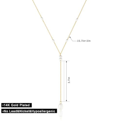 Lariat Gold Necklace for Women, Dainty Long Necklace 14k Gold Plated/Silver Y-Shaped Pendant Necklace Trendy Layered Cz Beaded Chain Drop Necklaces Simple Gold Jewelry for Women Gift - style: LC-1NK-22084-GDW