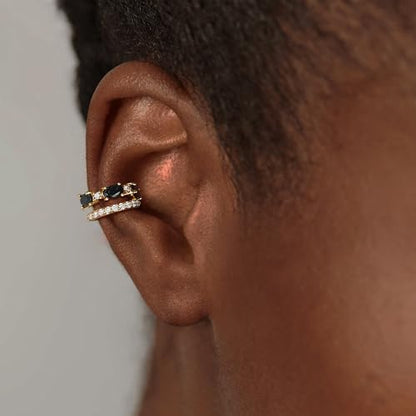 WEARON Ear Cuff Earrings for Women, Ear Cuffs Non Piercing, 14K Gold Plated Jewelry Zircon Diamond Turquoise Earrings Hypoallergenic Jewelry Gifts for Woman - color: Black/Single