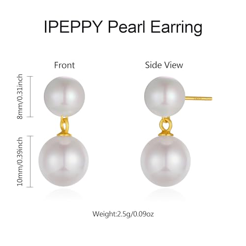 Double Pearl Drop Earrings for Women 925 Sterling Silver | 18k Gold Plated Big Large Pearl Dangle Earrings Pearl Dangling Stud Earring Bridal Wedding Jewelry Birthday Gifts for Mom - color: Pink