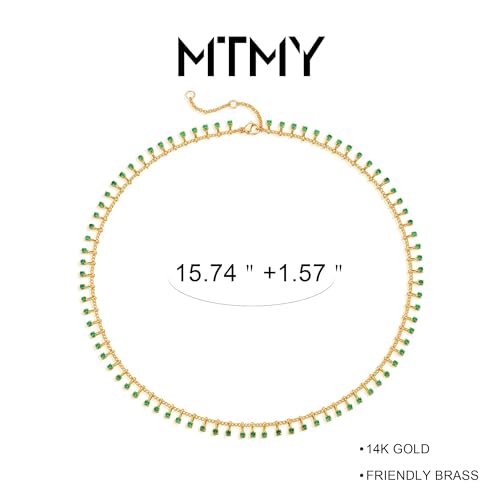 MTMY Beaded Necklaces for Women 14K Gold Plated Dainty Colorful Green/Rose Beaded Pearl Choker Necklace Delicate Boho Choker Necklace Jewelry Gift - style: Green