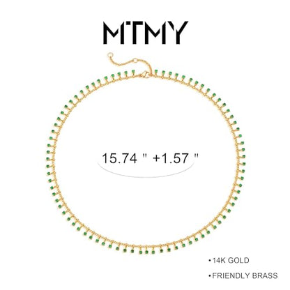 MTMY Beaded Necklaces for Women 14K Gold Plated Dainty Colorful Green/Rose Beaded Pearl Choker Necklace Delicate Boho Choker Necklace Jewelry Gift - style: Green