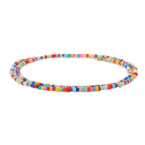 Starain Small Bead Anklets for Women Beach Foot Ankle Bracelet Cute Colorful Boho Beaded Anklets 8 inches - color: Double layerd seed bead anklet