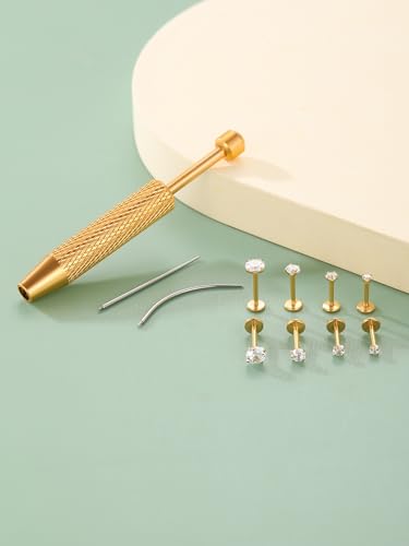Oveta 16G 18G Flat Back Studs Earrings for Tragus Cartilage Piercing Jewelry, Surgical Steel Nose Rings Hoops 6/8/10mm, Silver/Gold - color: Gold, size: 18g*6/7/8mm bar