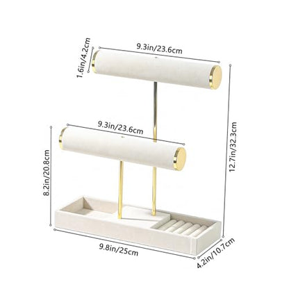 Coward Bracelet Necklace Holder Display, T-Bar Jewelry Holder Stand, Jewelry Organizer with Tray for Necklaces, Bangles, Rings Earrings Watches (Beige Velvet) - color: Beige