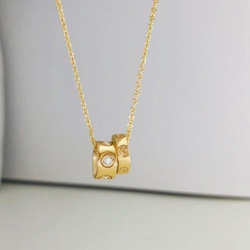 OGD Layered CZ Rondelle Pendant Necklaces for Women, 14K Gold Plated Trendy Mariner Chain Dainty Circle Rondelle Pendant Choker Necklace for Women Two-Toned Cubic Zirconia Gold Necklace - color: Two Pendant-Gold
