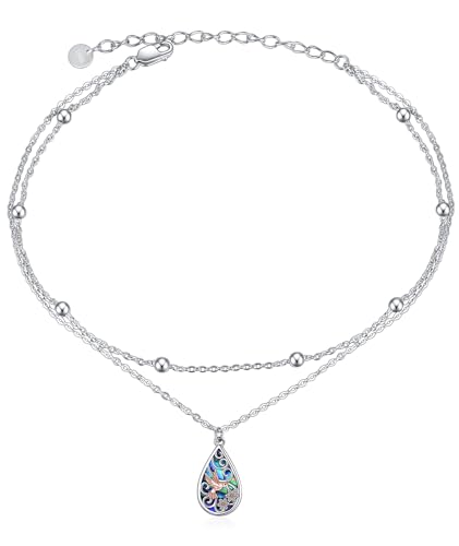 POPLYKE 925 Sterling Silver Double Layered Chain Evil Eye Daisy Sunflower Butterfly Anklets for Women Holiday Beach Crystal Ankle Bracelet Dainty Evil Eye Jewelry - style: Abalone Hummingbird Anklet