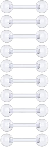 Plastic Tongue Rings For Surgery - Clear Plastic Tongue Rings For Work - Hypoallergenic Straight Barbell Bioflex Ring Piercing Jewelry - Clear Industrial Piercing Jewelry - color: 14G - 6mm (1/4)
