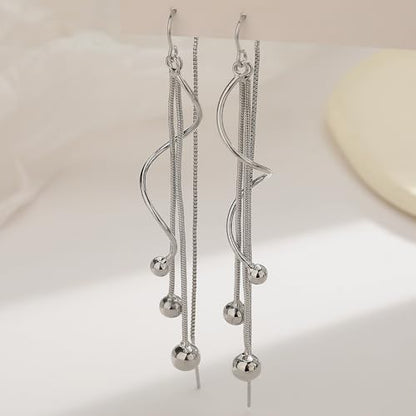 925 Sterling Silver Dangle Earrings with Charms Heart, Water drop, Moon, Star Long Drop Earring for Women Jewelry Gifts Hypoallergenic - color: spiral tassels