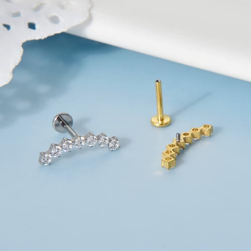 Lantine G23 Titanium Helix Piercing Jewelry Opal 16g Flat Back Stud Earrings Climber Labret Cartilage Tragus Daith Piercing Jewelry - color: 7 Cz-Gold, size: 16g 8mm