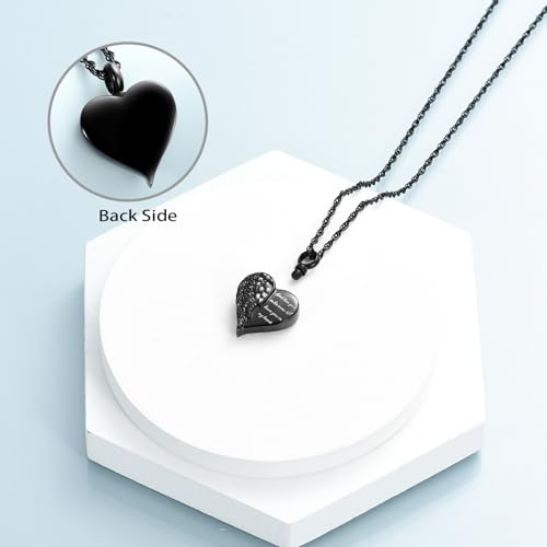 shajwo Cremation Heart Urn Necklace Ashes Jewelry for Women Men Keepsake Pendant Memorial Locket Ash Holder - color: Wing-G1 Black