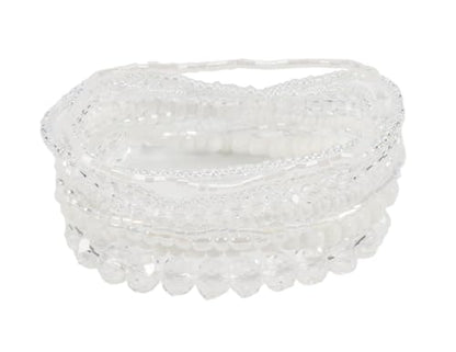 Boho Colorful Stackable Crystal Glass Beads Stretch Bracelets Multilayered Bracelets for Women Bohemian Jewelry - color: White 9pcs