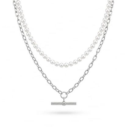 Layered Necklaces for Women Pearl Necklace Stack Gold T Bar Necklace Set Dainty Heart Pendant Jewelry Trendy 2026 Fashion Accessories Gifts - color: B1:2pcs-silver-6mm