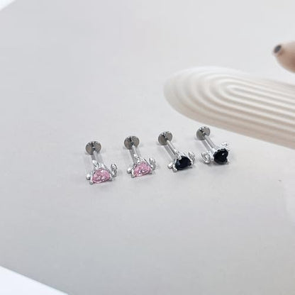 18G Little Devil Heart Lip Ring Stainless Steel Cubic Zirconia Labret Jewelry for Monroe Medusa Tragus Nose Conch Helix Hypoallergenic Cartilage Earring Stud Bar Body Jewelry for Women - color: Pink
