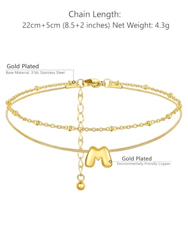 ChainsProMax Initial Ankle Bracelets for Women, Waterproof Anklets Bracelet Adjustable Summer Beach Women Foot Jewelry, Stainless Steel/Gold Plated-Send Gift Box/Letter A-Z - color: Gold Plated-M