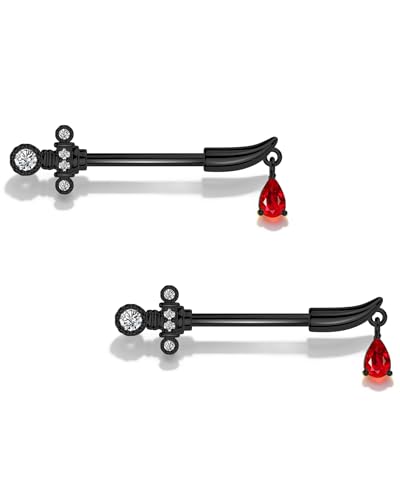 Sword Nipple Rings 316L Stainless Steel Dangle Nipple Piercing Jewelry 14G Dagger Nipple Barbells 14mm Nipple Piercing Rings - color: Black